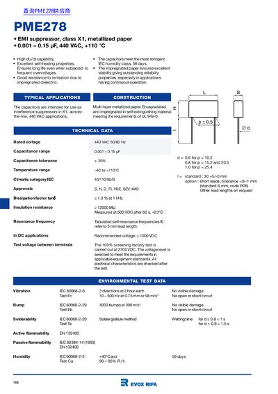 EVOX RIFA PME278 EMI Suppressor Datasheet - cover page