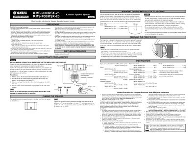 Yamaha KMS-900/KSX-25 and KMS-700/KSX-20 Karaoke Speaker System Owner's Manual - cover page