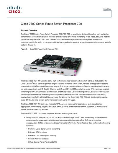 Cisco 7600 RSP 720 Data Sheet - cover page