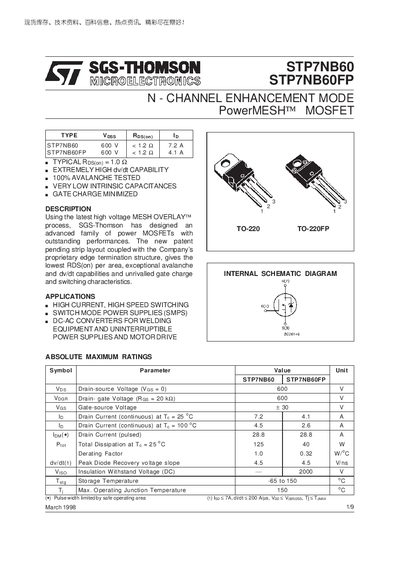 SGS-Thomson STP7NB60 / STP7NB60FP PowerMESH MOSFET Handbook - cover page