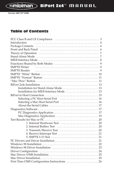 MIDIMAN BiPort 2x4s User Manual - cover page