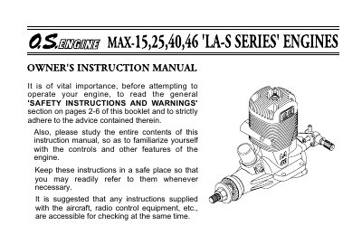O.S. MAX-15/25/40/46 LA-S Series Engine User Manual - cover page