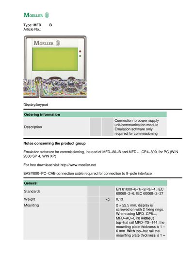 MOELLER Type: MFD 80 B Article No.: 265251 - cover page