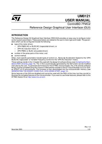 STMicroelectronics UM0121 Reference Design Kit GUI User Manual - cover page