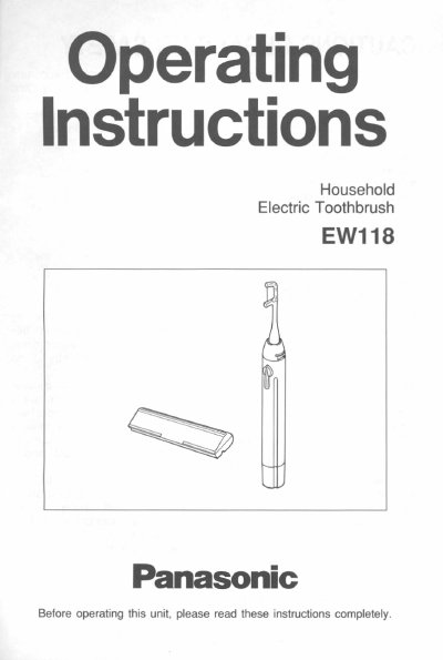 Panasonic EW118 Electric Toothbrush Operating Instructions - cover page