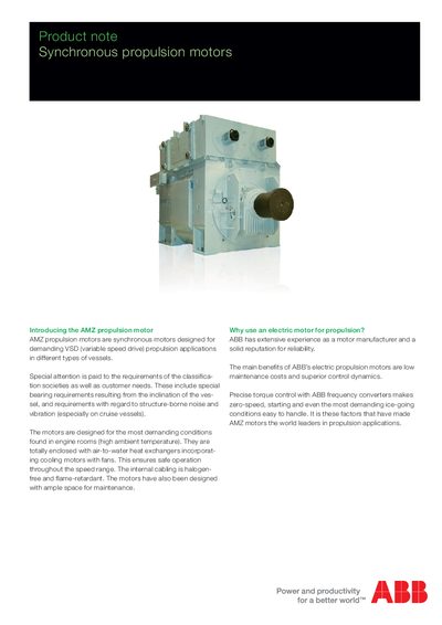 ABB AMZ Synchronous Propulsion Motors Product Note - cover page