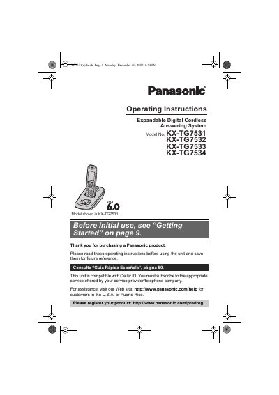 Panasonic KX-TG7531 KX-TG7532 KX-TG7533 KX-TG7534 Manual - cover page