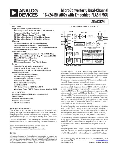 Analog Devices ADuC824 Smart Sensor Front-End Product Handbook - cover page