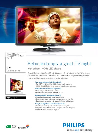 Philips 32PFL6626H Smart LED TV User Manual - cover page