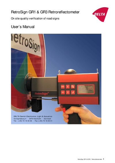 RetroSign GR1 &amp; GR3 Retroreflectometer User Manual