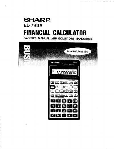 Sharp EL-733A Financial Calculator Owner's Manual and Solutions Handbook - cover page