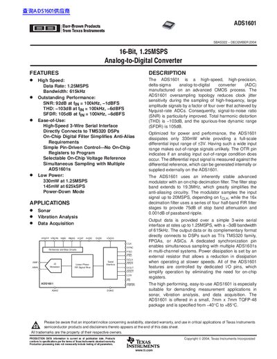 Texas Instruments ADS1601 Datasheet - cover page