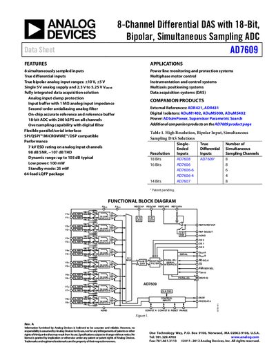 Analog Devices AD7609 Datasheet Rev A - cover page