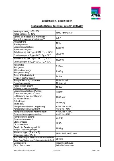 Rittal SK 3337.200 Technical Data - cover page