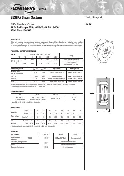 GESTRA RK 76 Wafer Non-Return Valve Data Sheet - cover page