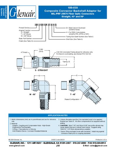 Glenair 189-039 Composite Connector Backshell Adapter for MIL-PRF-28876 Fiber Optic Connectors - cover page