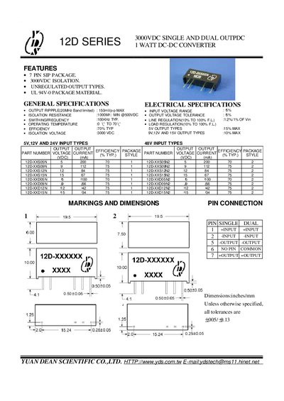 Yuan Dean Scientific 12D Series DC-DC Converter Datasheet - cover page