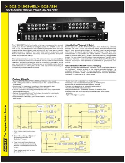 X-1202S X-1202S-AES X-1202S-AES4 12x2 SDI Router with Dual or Quad 12x2 AES Audio Manual - cover page