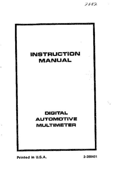 PFEL Digital Automotive Multimeter Instruction Manual - cover page