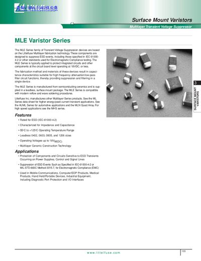 Littelfuse MLE Series Surface Mount Varistor Datasheet - cover page