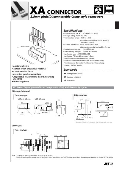 JST XA Connector 2.5mm Pitch Disconnectable Crimp Style Product Catalog - cover page