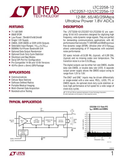 Linear Technology LTC2258-12 / LTC2257-12 / LTC2256-12 Datasheet - cover page