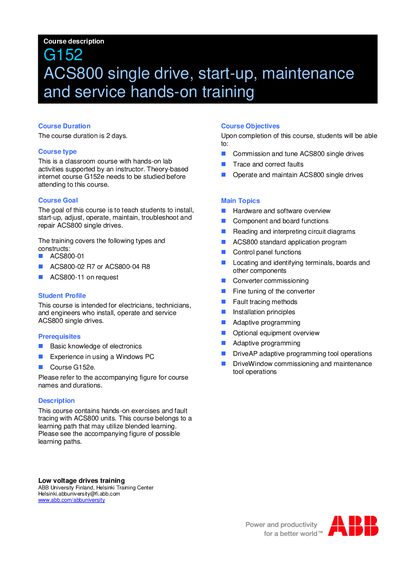 ABB ACS800 G152 Training Course Manual - cover page