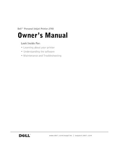 Dell J740 Personal Inkjet Printer Owner's Manual - cover page