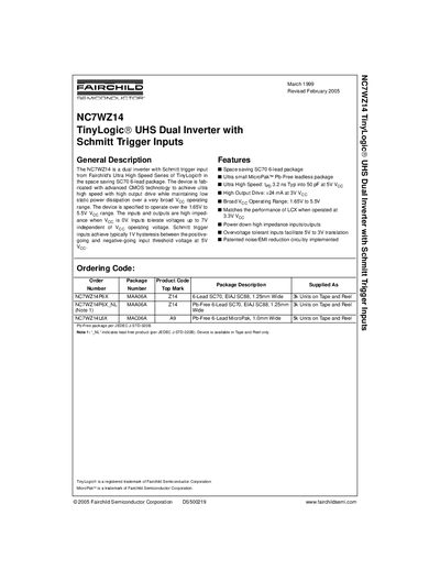Fairchild NC7WZ14 Dual Inverter Datasheet - cover page