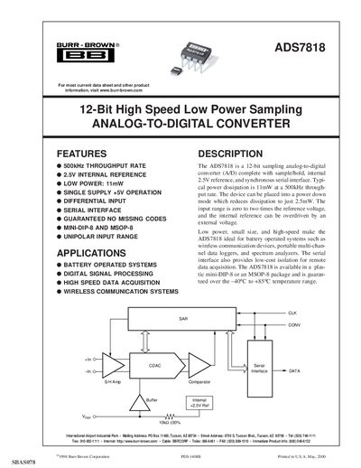 Texas Instruments ADS7818 Datasheet - cover page