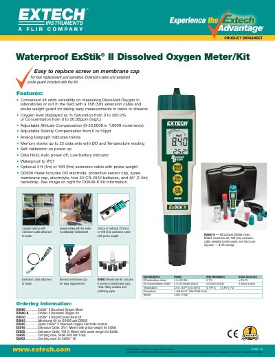 Extech DO600 Dissolved Oxygen Meter Product Specifications - cover page