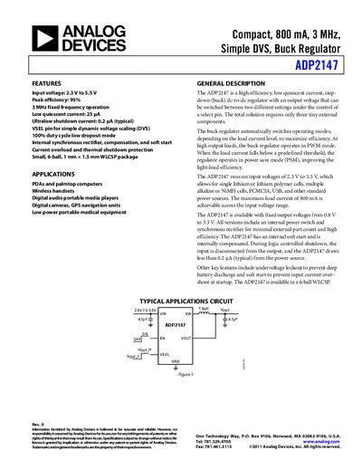 Analog Devices ADP2147 Buck Regulator Datasheet - cover page