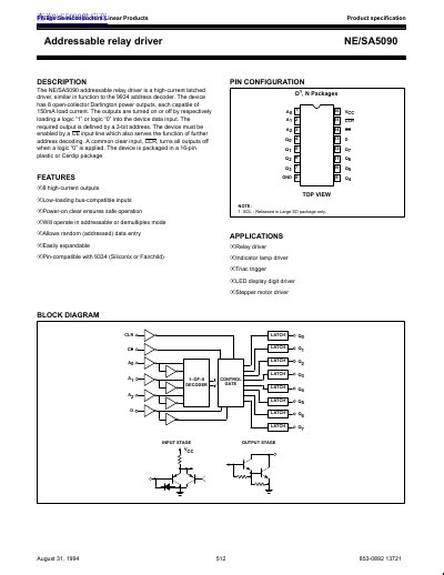 Philips Semiconductors NE/SA5090 Addressable Relay Driver Datasheet - cover page