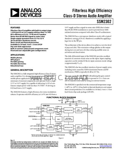 Analog Devices SSM2302 Datasheet - cover page