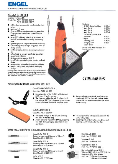 Engel B50 Soldering Gun Set Product Leaflet - cover page