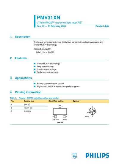 Philips PMV31XN Datasheet - cover page