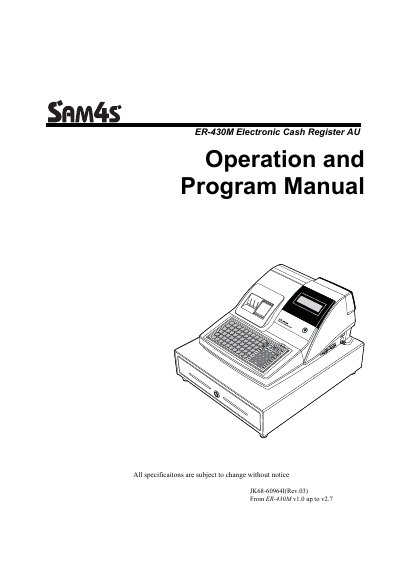 SAM4S ER-430M Electronic Cash Register Operation and Program Manual - cover page