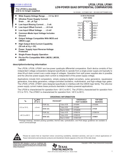 Texas Instruments LP239/LP339/LP2901 Low-Power Quad Differential Comparators Datasheet - cover page