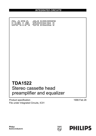 Philips TDA1522 Stereo Cassette Head Preamplifier and Equalizer Datasheet - cover page