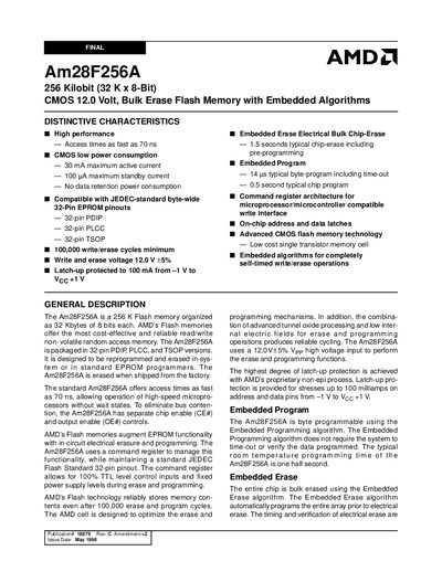 AMD Am28F256A Flash Memory Datasheet - cover page