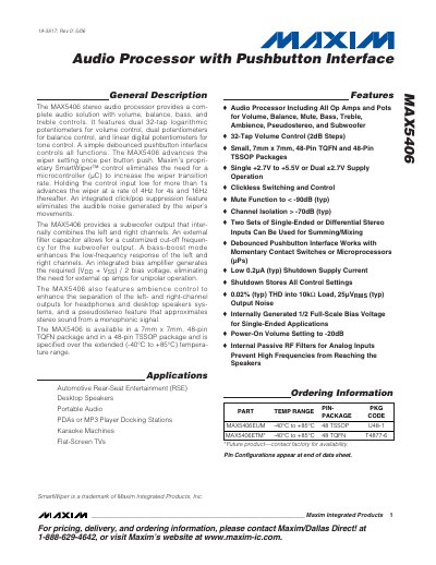 Maxim MAX5406 Audio Processor Datasheet - cover page