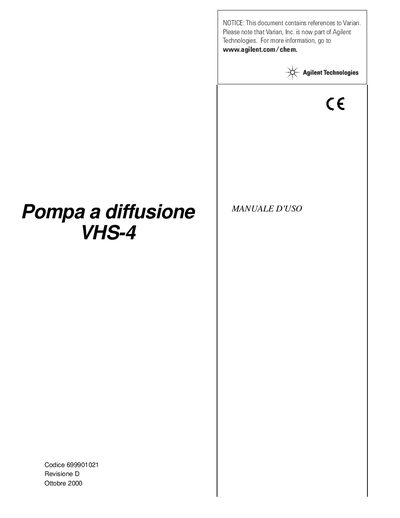 Agilent 6999-01-021D Ita VHS-4 Diffusion Pump Manual - cover page
