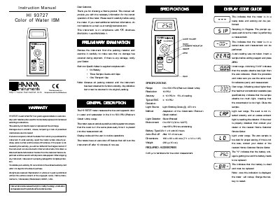 Hanna Instruments HI 93727 Color of Water ISM Instruction Manual - cover page