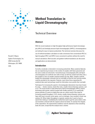 Method Translation in Liquid Chromatography Technical Overview - cover page