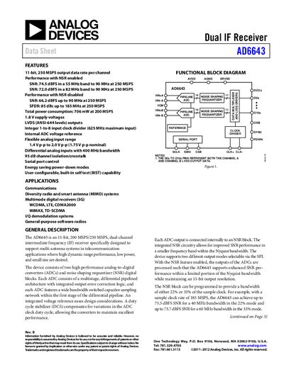 Analog Devices AD6643 Datasheet - cover page