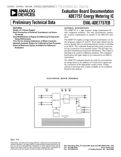 Analog Devices EVAL-ADE7757EB Evaluation Board User Manual - cover page