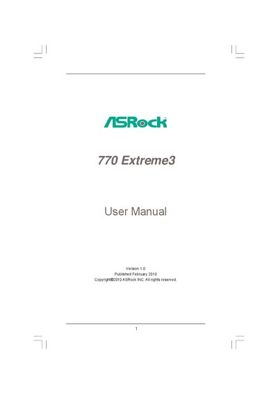 ASRock 770 Extreme3 Motherboard User Manual - cover page