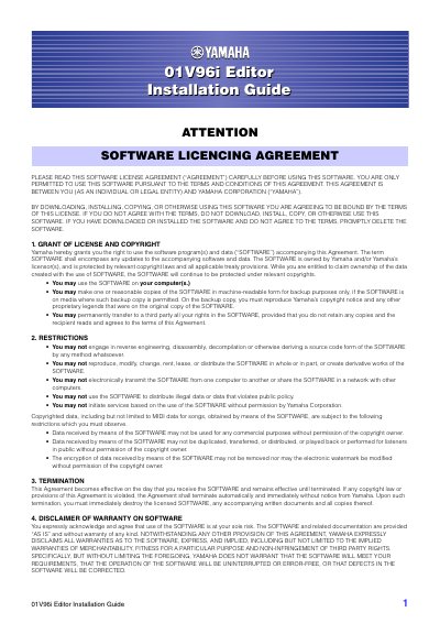 Yamaha 01V96i Editor Installation Guide - cover page