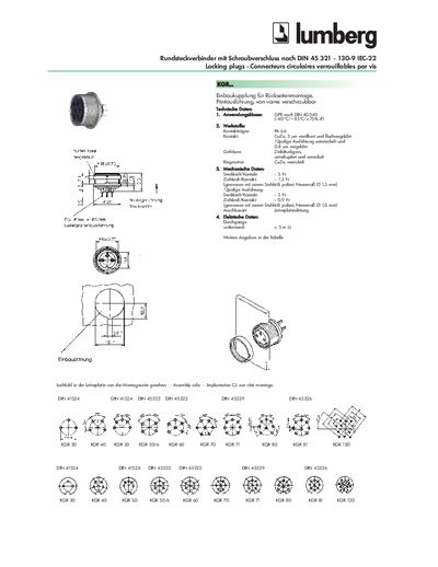 LUMBERG Rundsteckverbinder mit Schraubverschluss nach DIN 45 321 130-9 IEC-22 Locking plugs Connecteurs circulaires verrouillables par vis handbook(2) - cover page