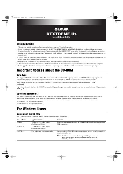 Yamaha DTXTREME IIs Installation Guide - cover page